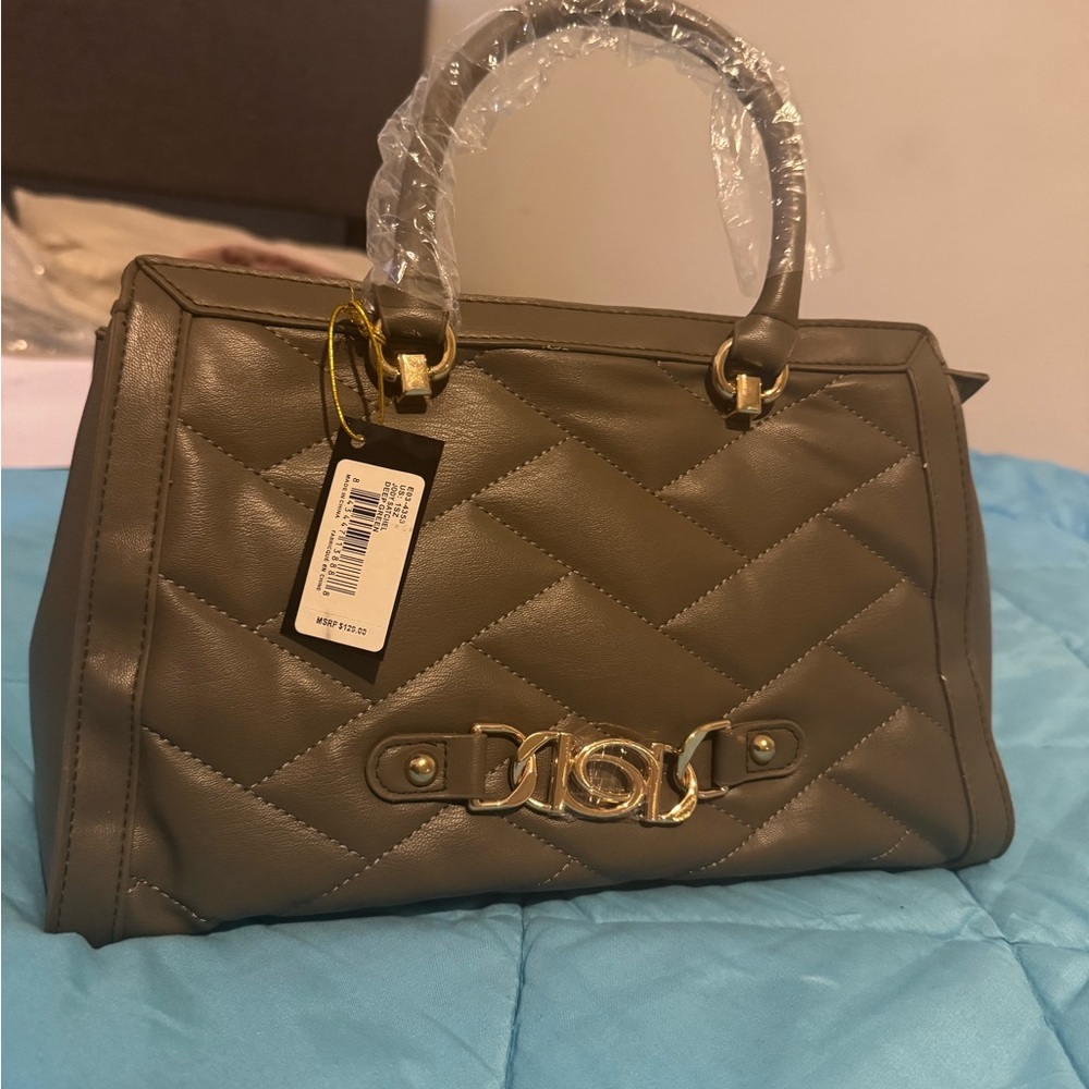 Bebe Brown and Gold Leather Satchel with Structured Design